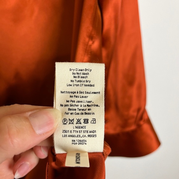L’AGENCE NWT 100% Silk Button Down Blouse S Rust Copper Satin Office Work Shirt - Picture 9 of 12